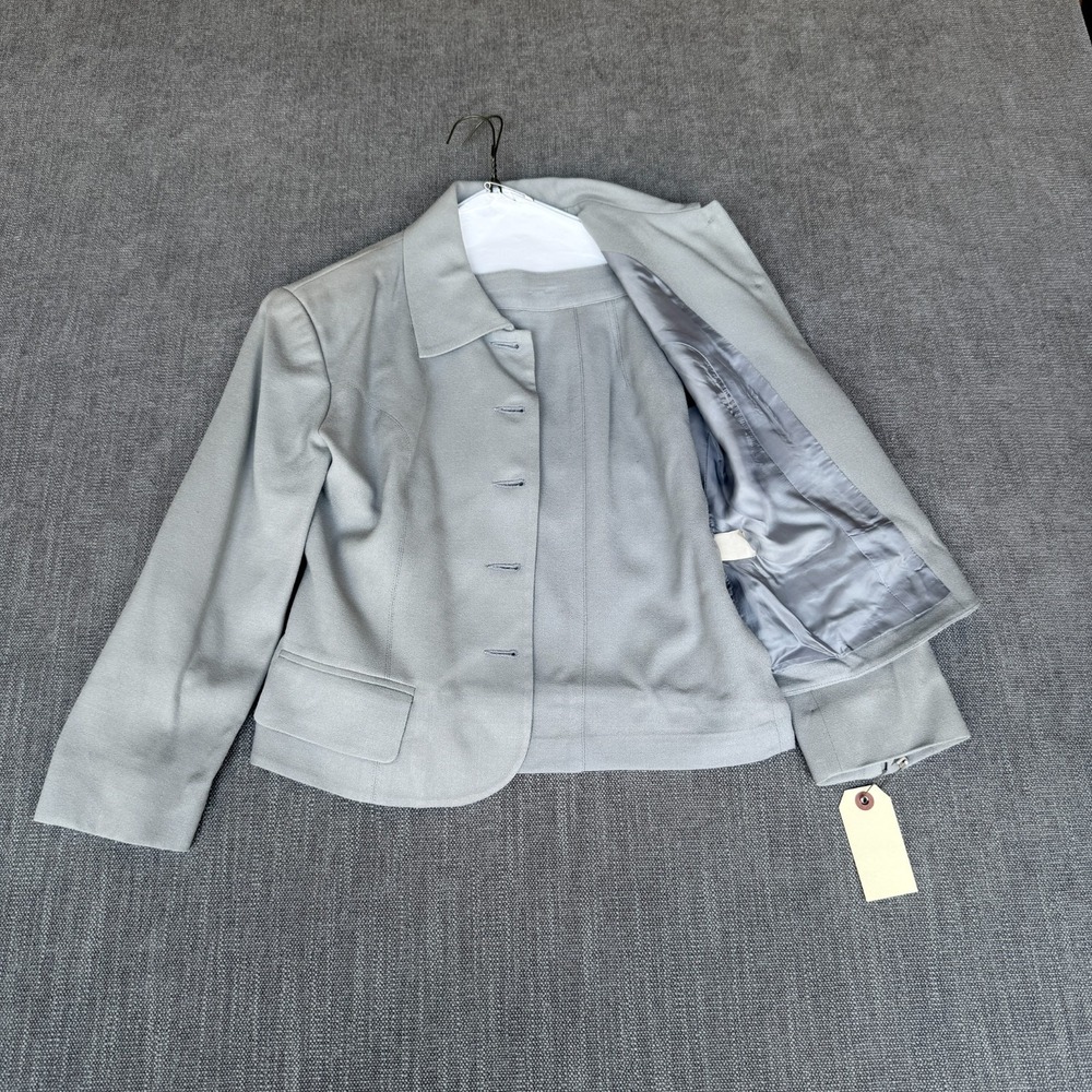 Vtg Bebe Two-Piece Suit Set Blazer & Skirt Women 2 Gray Wool Professional Career